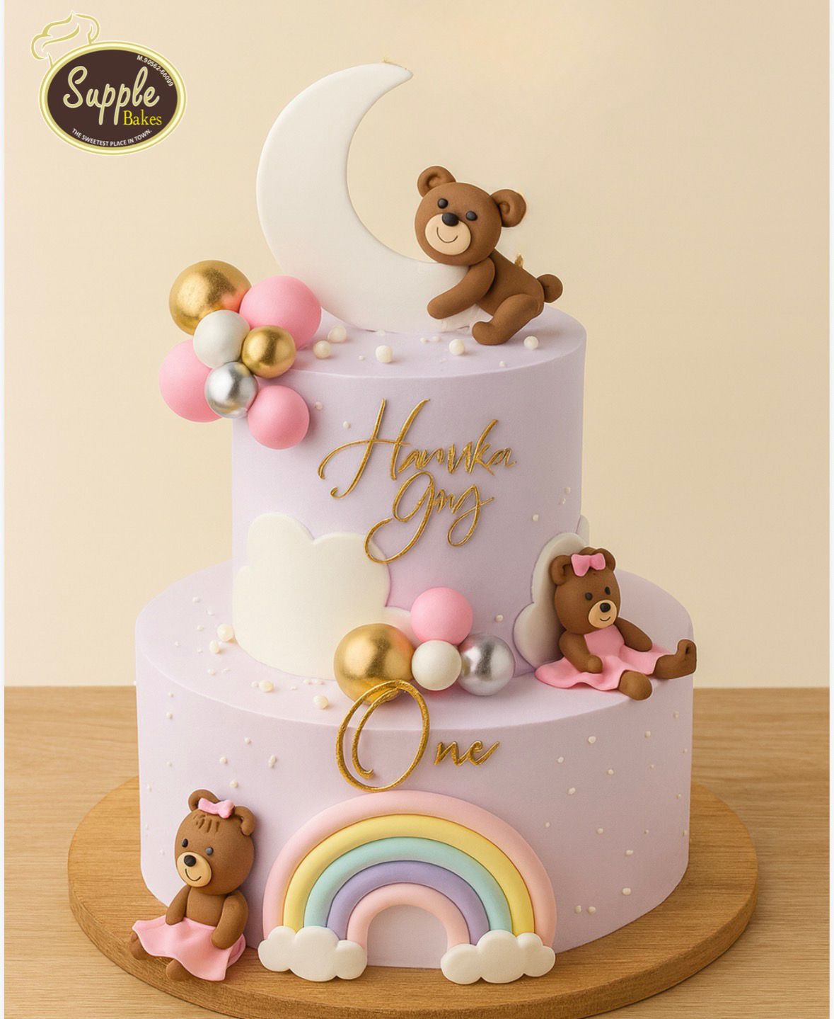 Moonlight Teddy First Birthday girl's Cake
