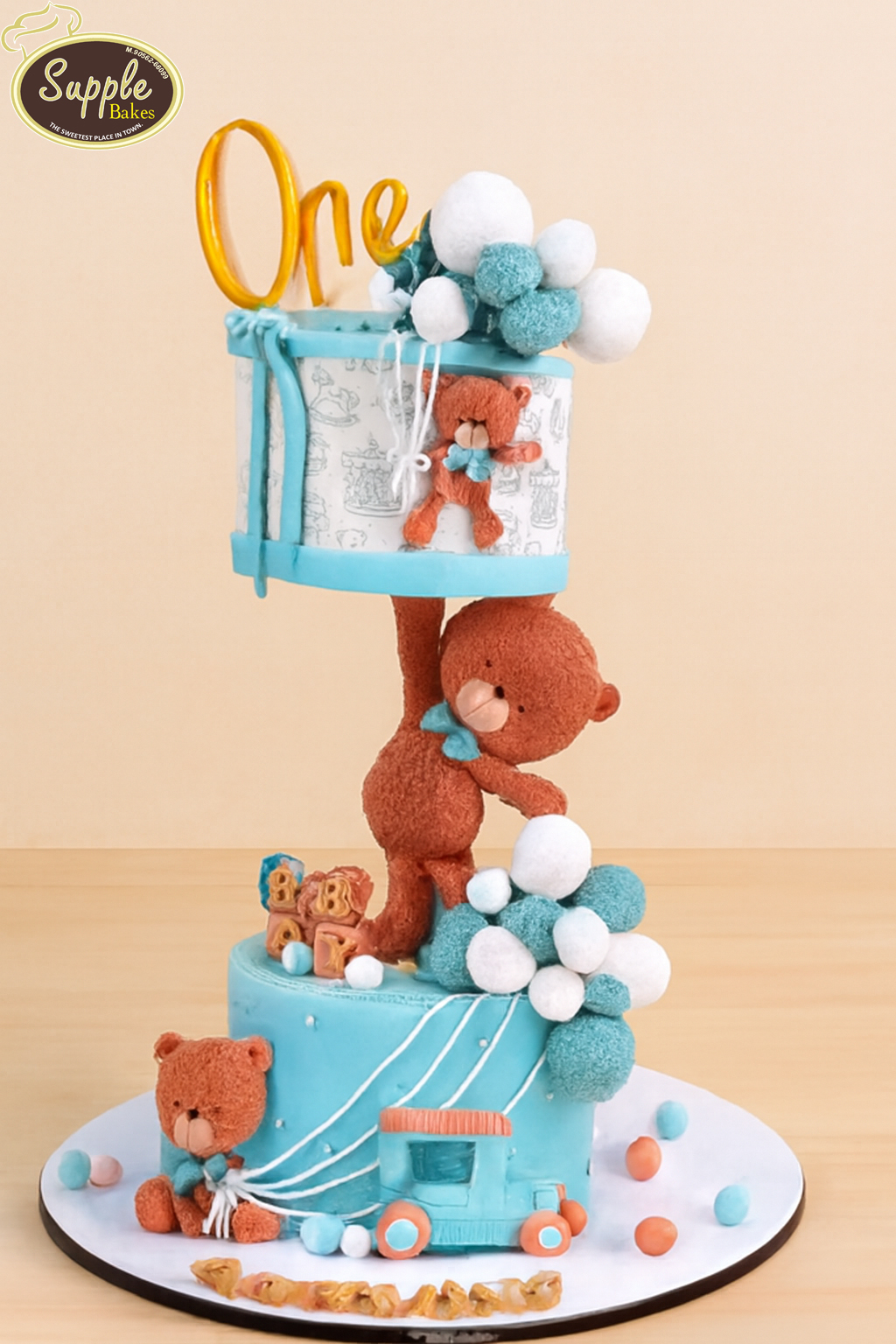 Blue Teddy Celebration Cake