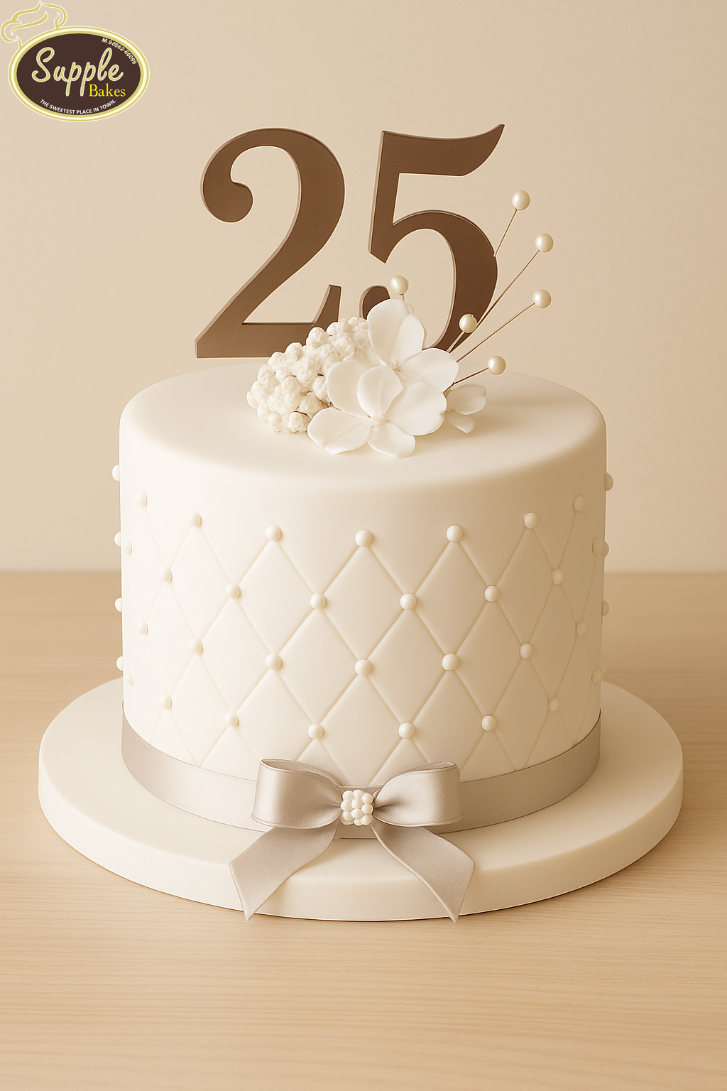 Silver Pearl 25th Anniversary Cake