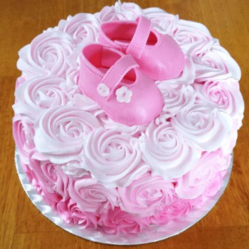 Pink Baby Shoes Rosette Cake