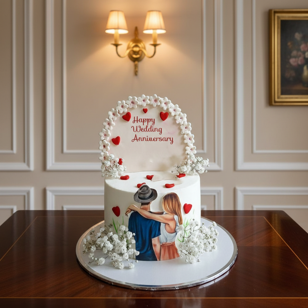 Golden Blossom Anniversary Cake