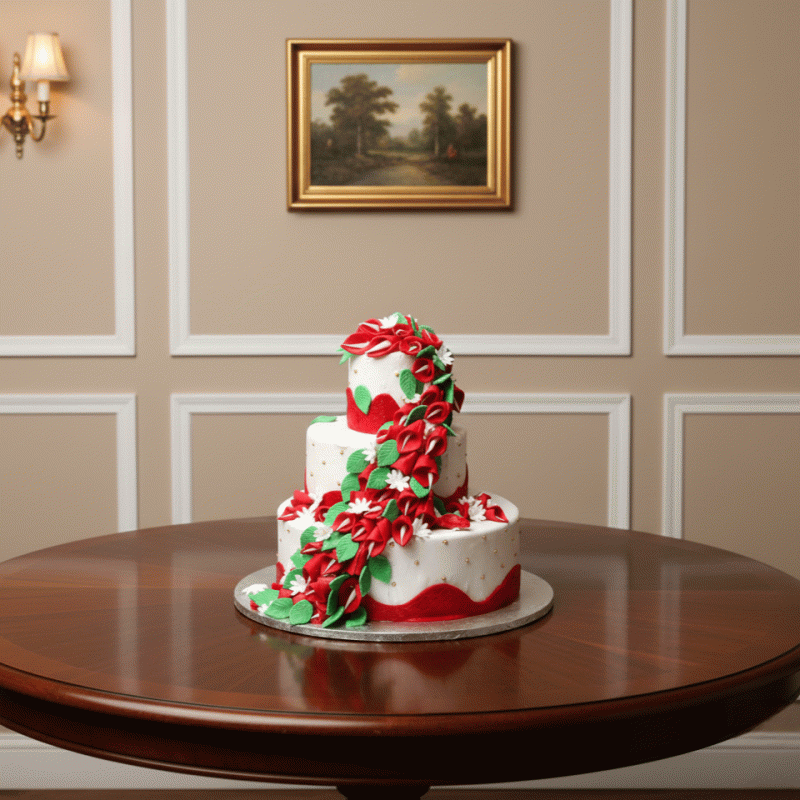 Cascading Floral Christmas Tiered Cake