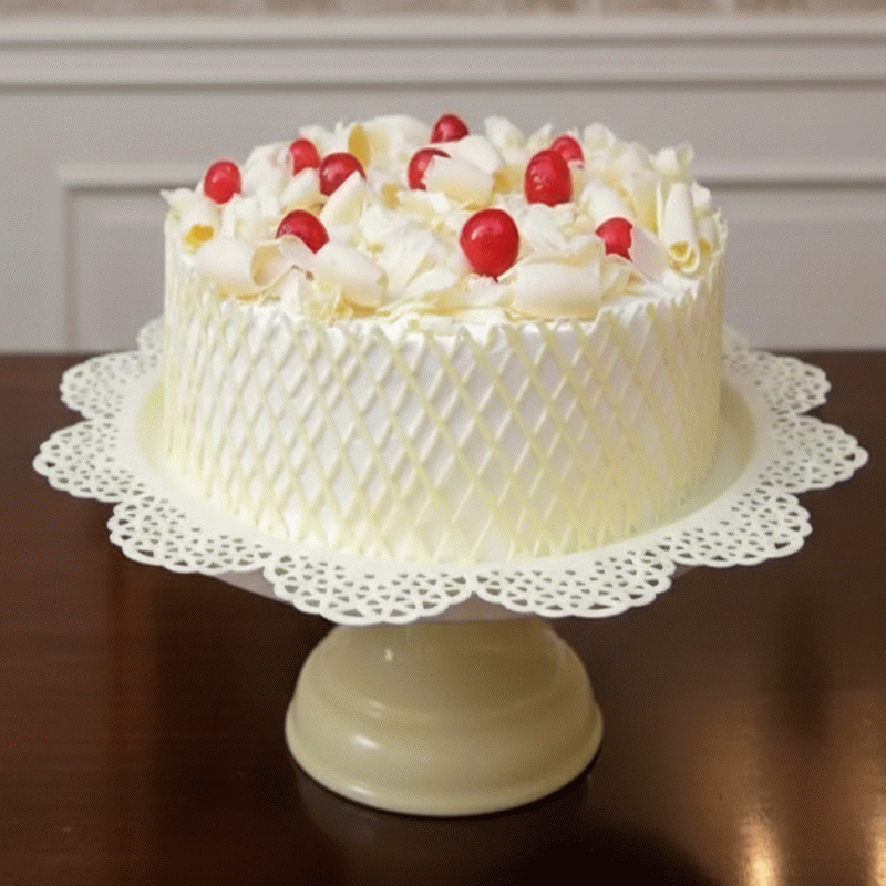 Snowy White Forest Garden Cake