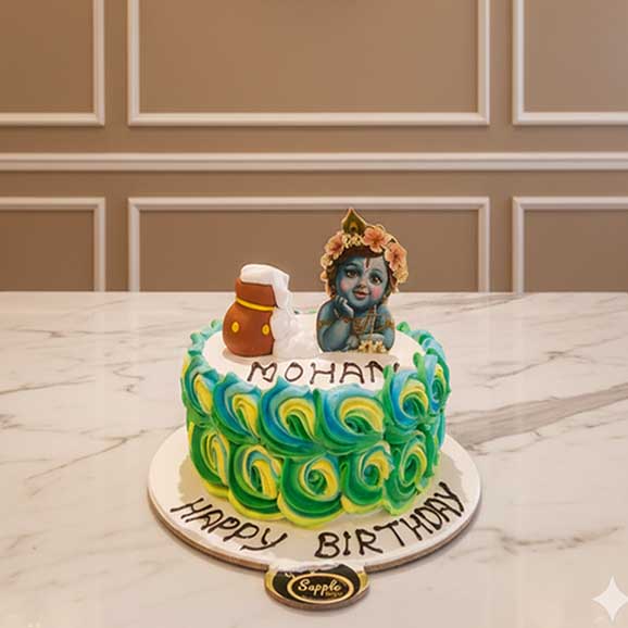 Peacock Feather Janmashtami Cake